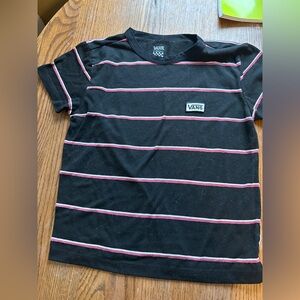 Vans Black Tee with Pink & White Stripe Detail